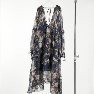 ASOS Design Curve Tiered Maxi Dress in Navy Floral Print w/ Lace Trim